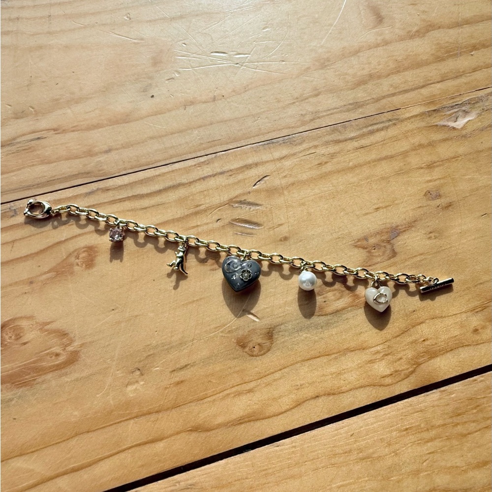 Coach Gold Charm Bracelet with Heart and Pearl Accents - Picture 5 of 5